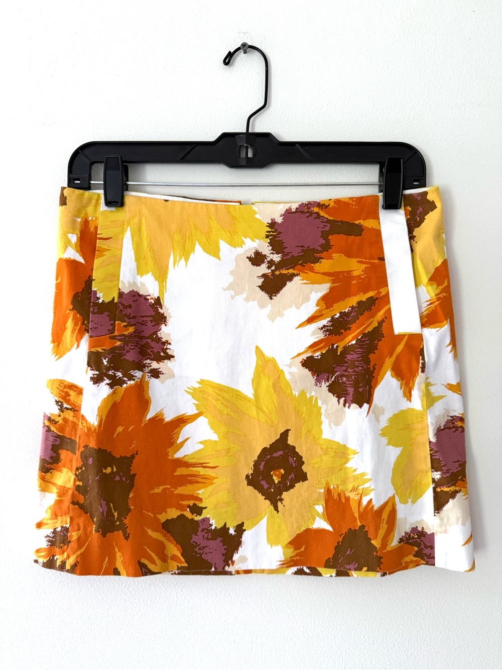 J.Crew Sunflower Orange Brown Floral Mini Skirt with Pockets Vacation Retro Sz 2 - Picture 2 of 9